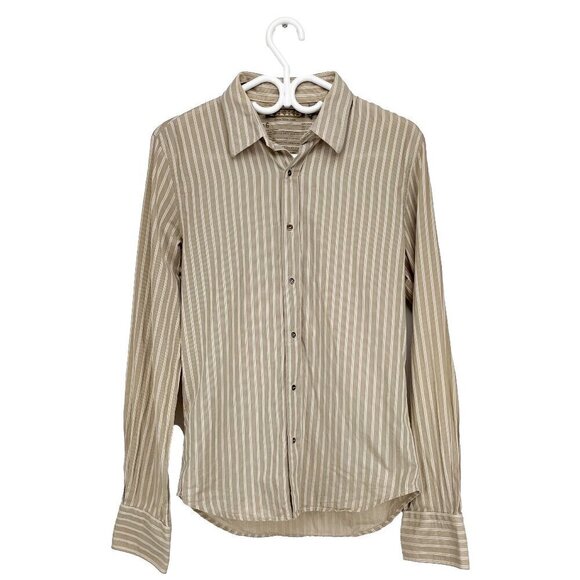 IKKS Beige/White Striped 100% Cotton Shirt Size M - Picture 1 of 8